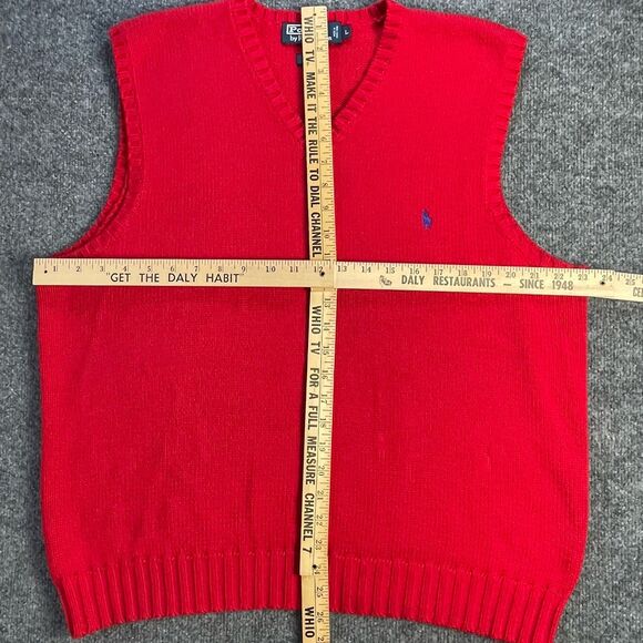 Vtg Polo Ralph Lauren Sweater Vest Mens Large Red Cotton Rib Knit Pony Fall Lg - Picture 7 of 15